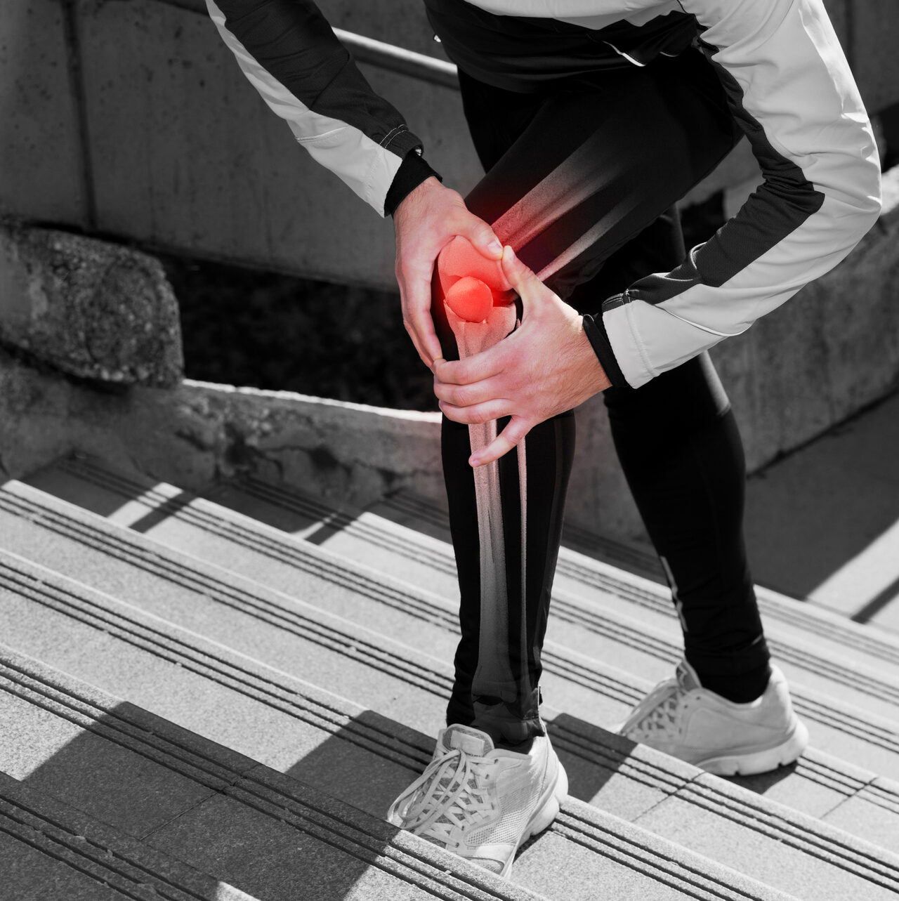 runner knee injury with skelethon